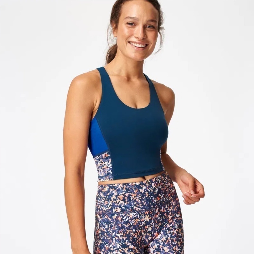 Sweaty Betty Power Cropped Workout Vest Tank Blue Pixelated Print Size Medium